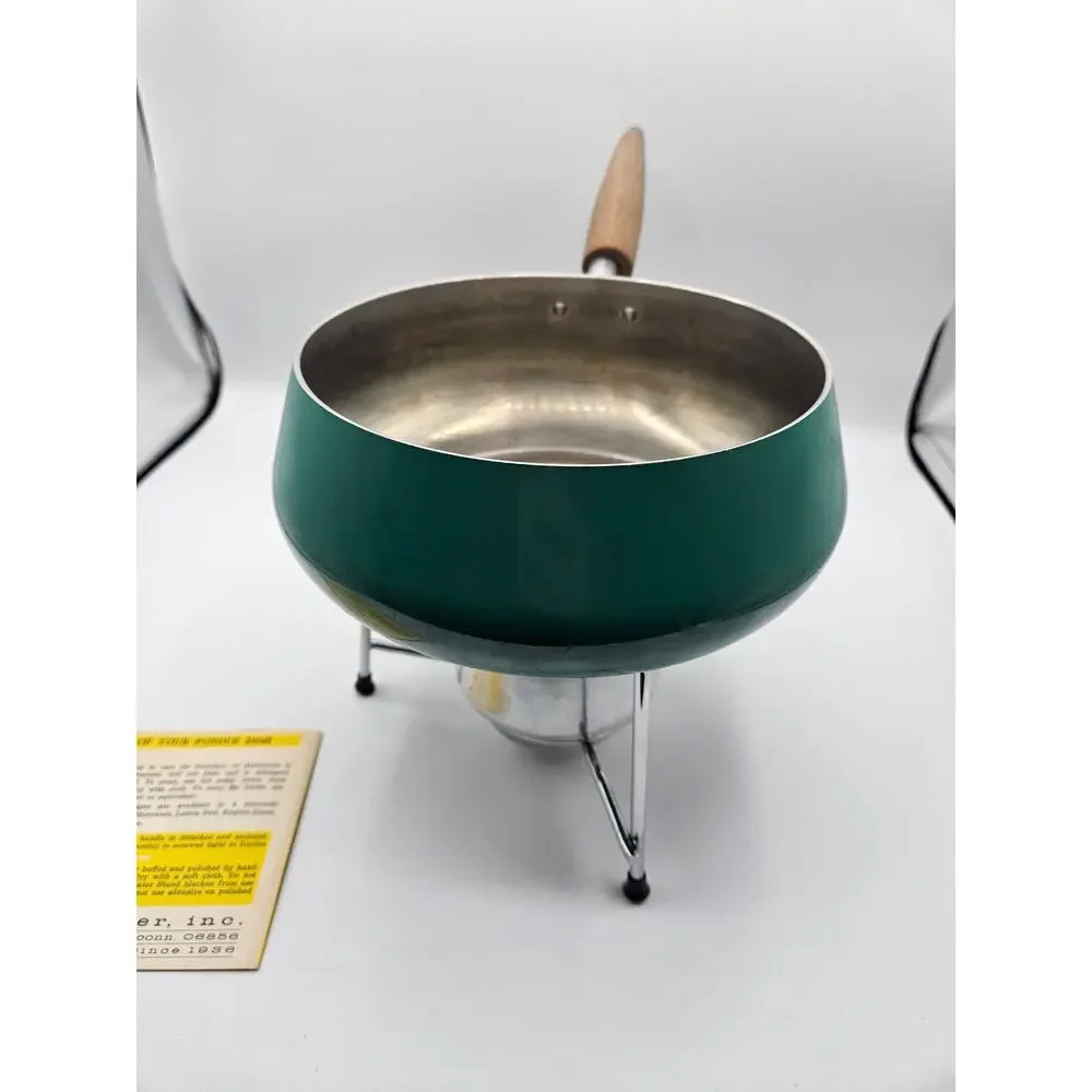 Vintage Mid Centry Modern Fondue Pot Buehner Wanner‎ Blue Wood Handle